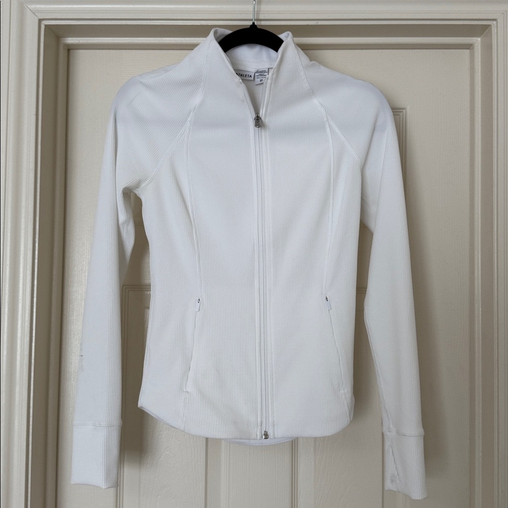 Athleta Ribbed White Zip-Up Jacket